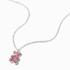 Pink Rhinestone Teddy Bear Pendant Necklace,
