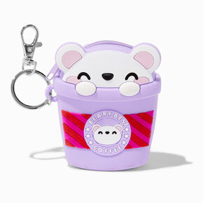 Purple Bear Cup Jelly Coin Purse Keyring,