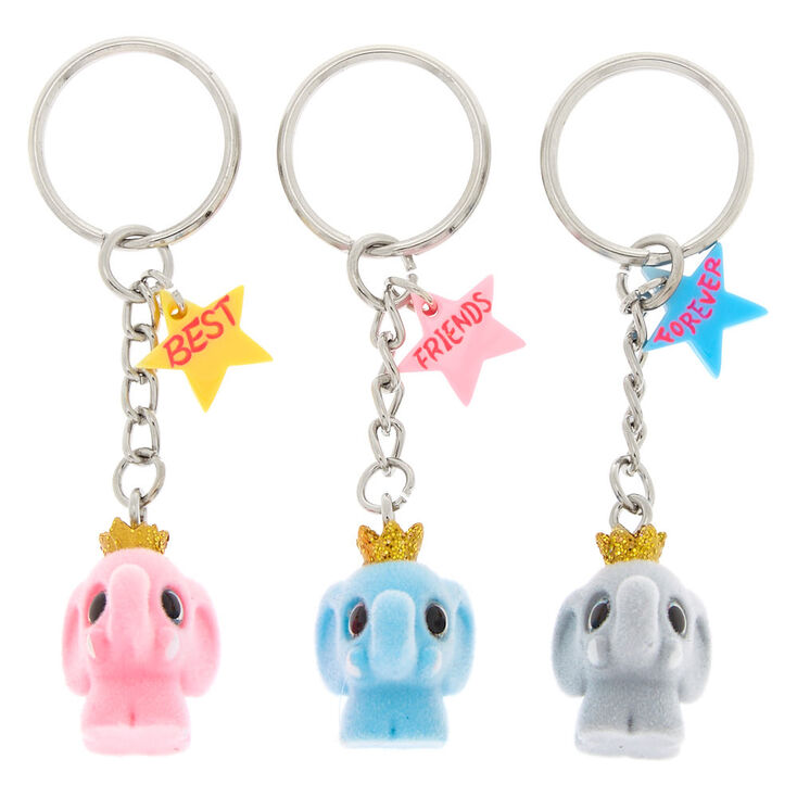 Lot de 3&nbsp;porte-cl&eacute;s best friends roses motif &eacute;l&eacute;phant,