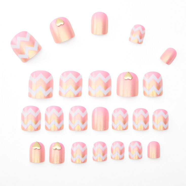 Ombre Chevron Square Press On Faux Nail Set - Pink, 24 Pack | Claire's US