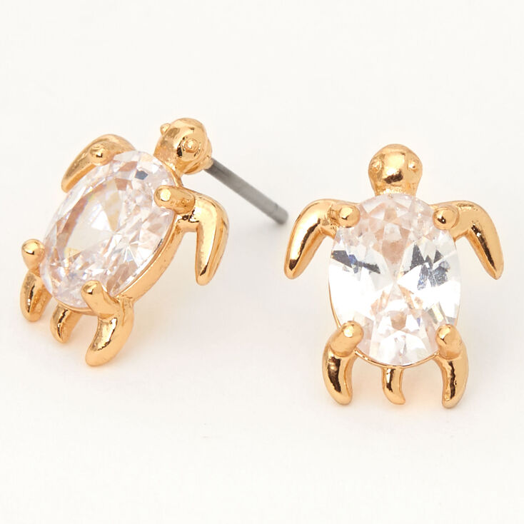 Gold Cubic Zirconia 8MM Turtle Stud Earrings,