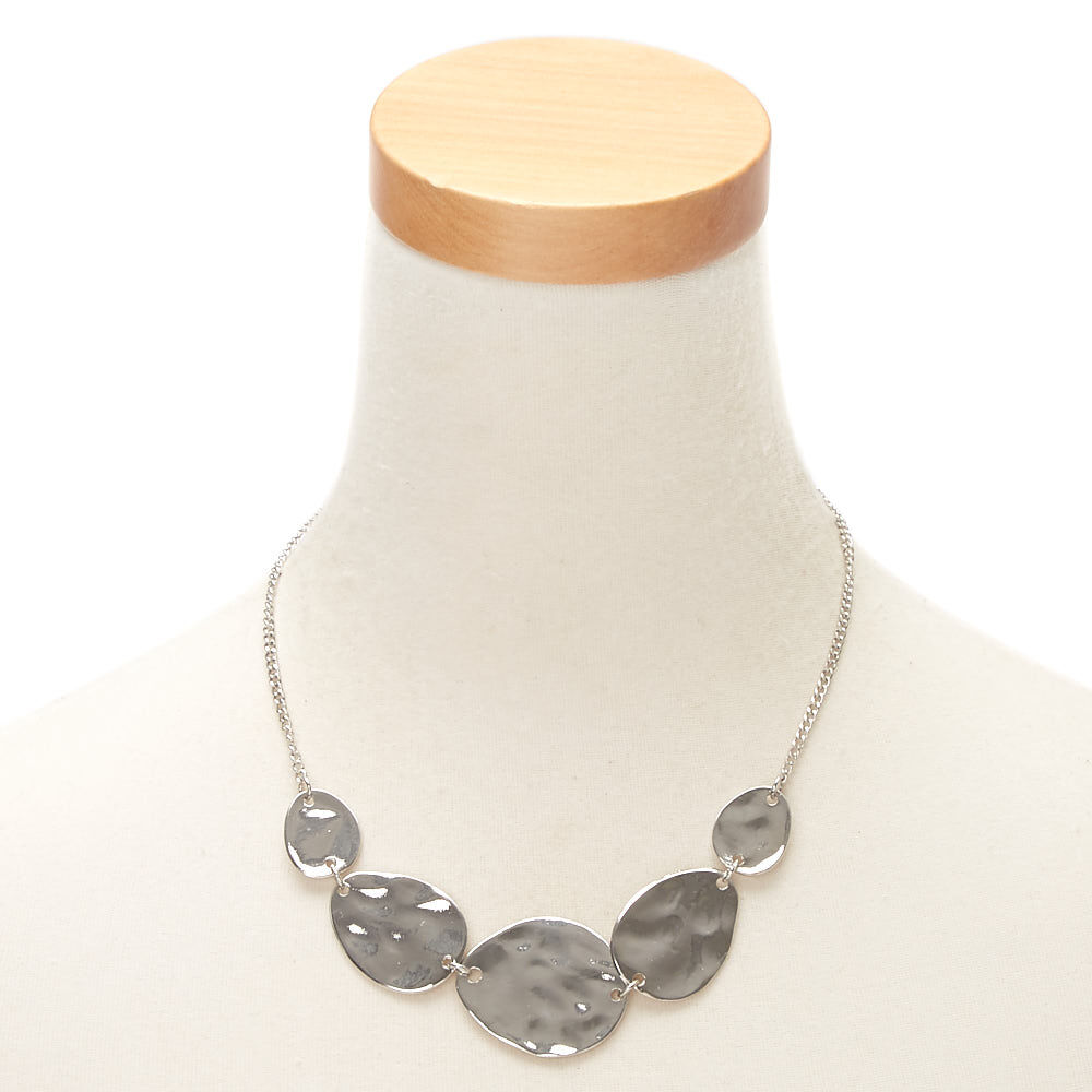 Hammered Silver Statement Necklace,