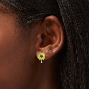 Enamel Sunflower Clip On Stud Earrings,