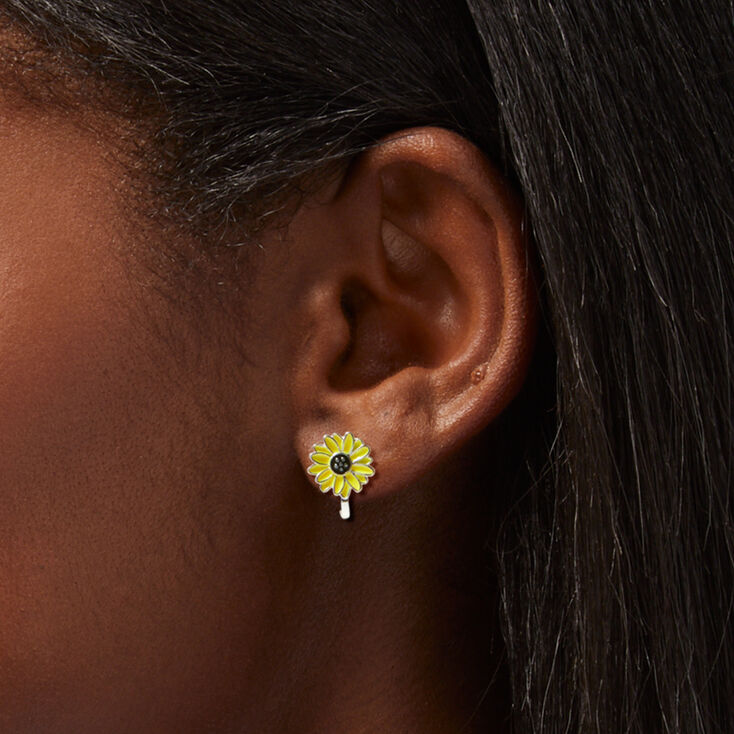 Enamel Sunflower Clip On Earrings,