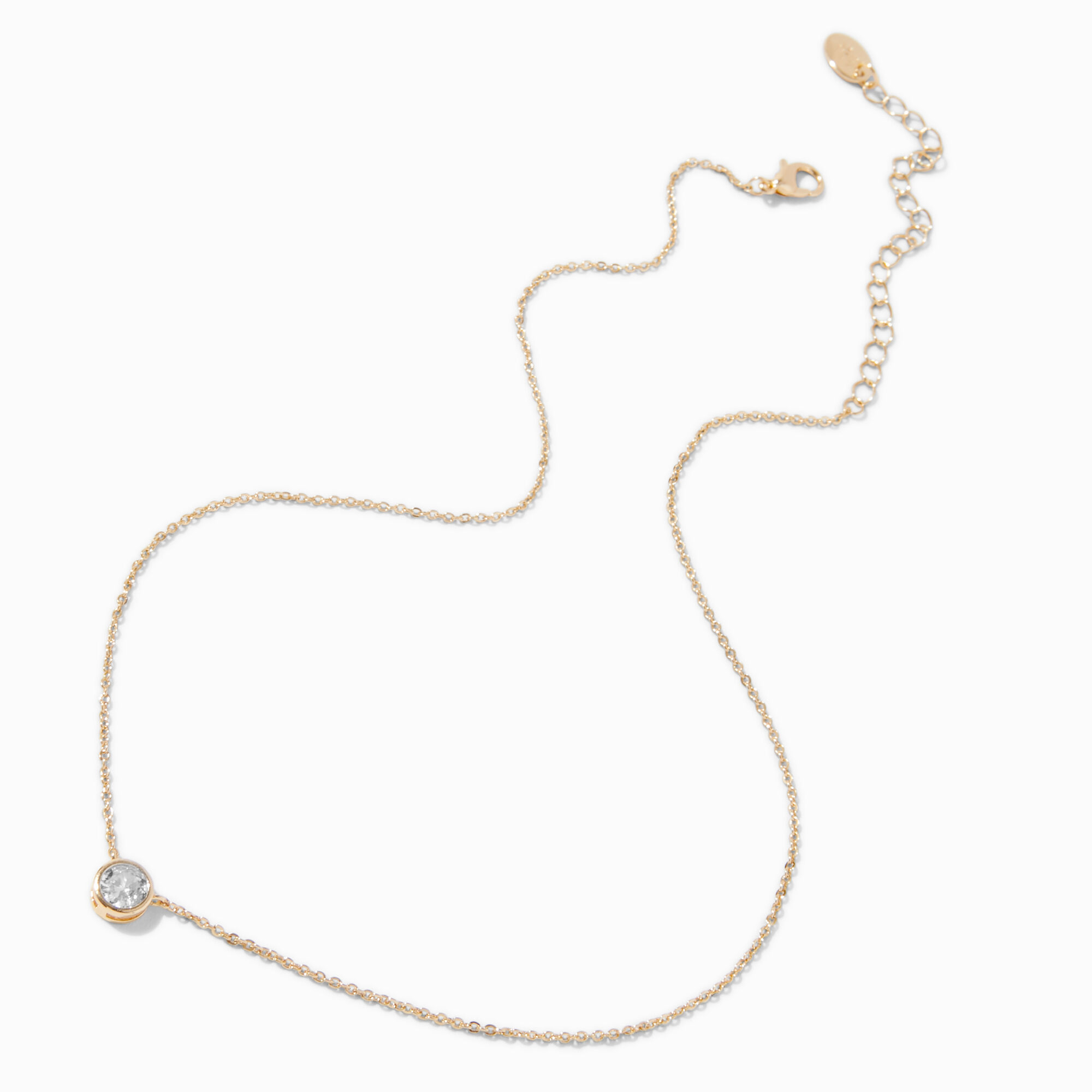 Gold-tone Cubic Zirconia Round Pendant Necklace,