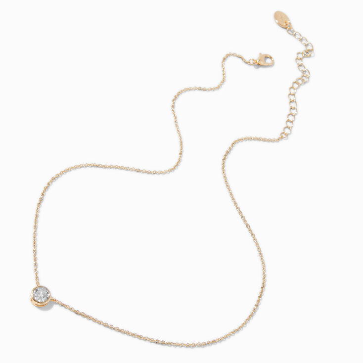 Gold-tone Cubic Zirconia Round Pendant Necklace,