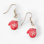 Silver 1&quot; Snowflake Mittens Drop Earrings - Red,