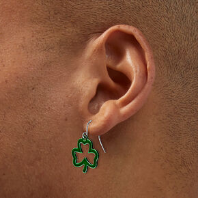 St. Patrick&#39;s Day Glitter Shamrock Cut-Out Drop Earrings,