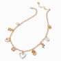 Gold-tone Floral, Heart &amp; Butterfly Charm Necklace,