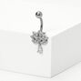 Silver 14G Cubic Zirconia Lotus Flower Belly Ring,