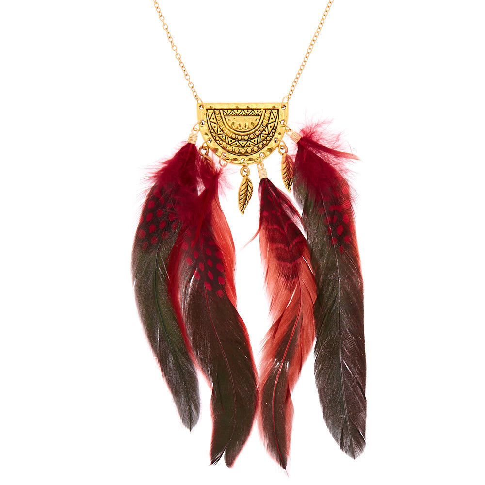 Red feather necklace hotsell