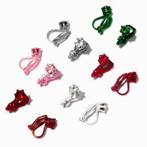 Coloured Rhinestone Clip-On Stud Earrings - 6 Pack,