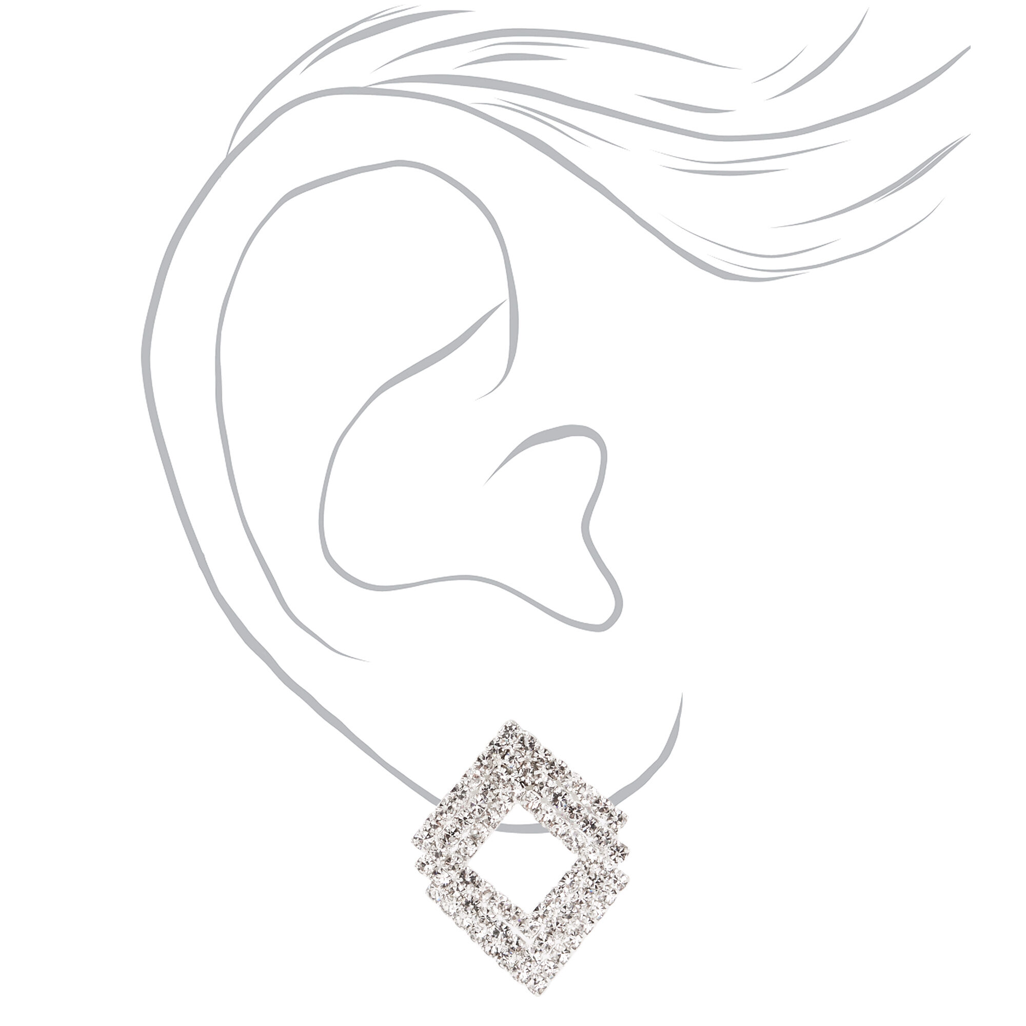 Silver-tone 2" Triple Square Rhinestone Drop Earrings,