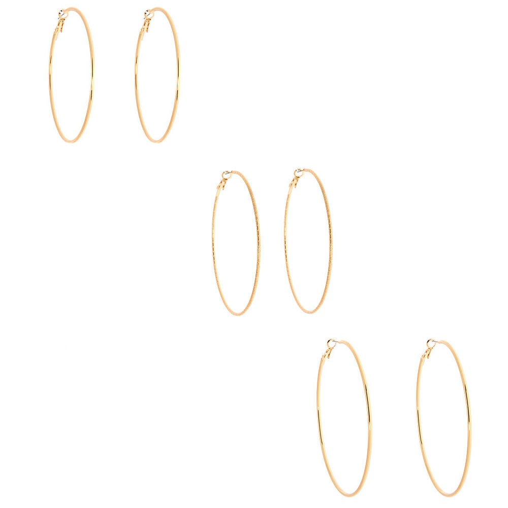 Gold-tone Thin Graduated Hoop Earrings - 3 Pack,