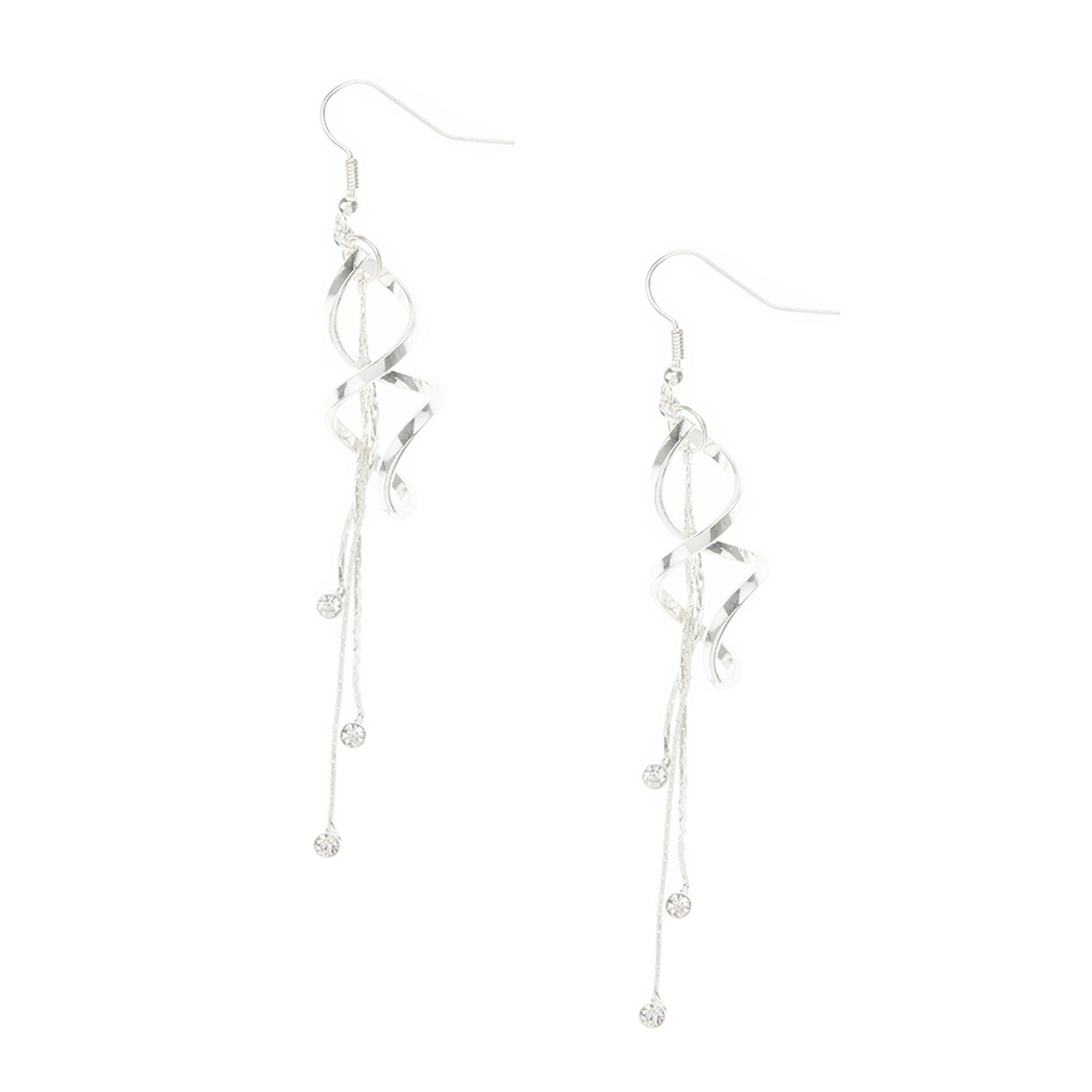 View Claires Tone Twisting Crystal Drop Earrings Silver information