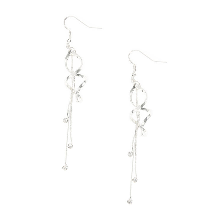 Silver-tone Twisting Crystal Drop Earrings,