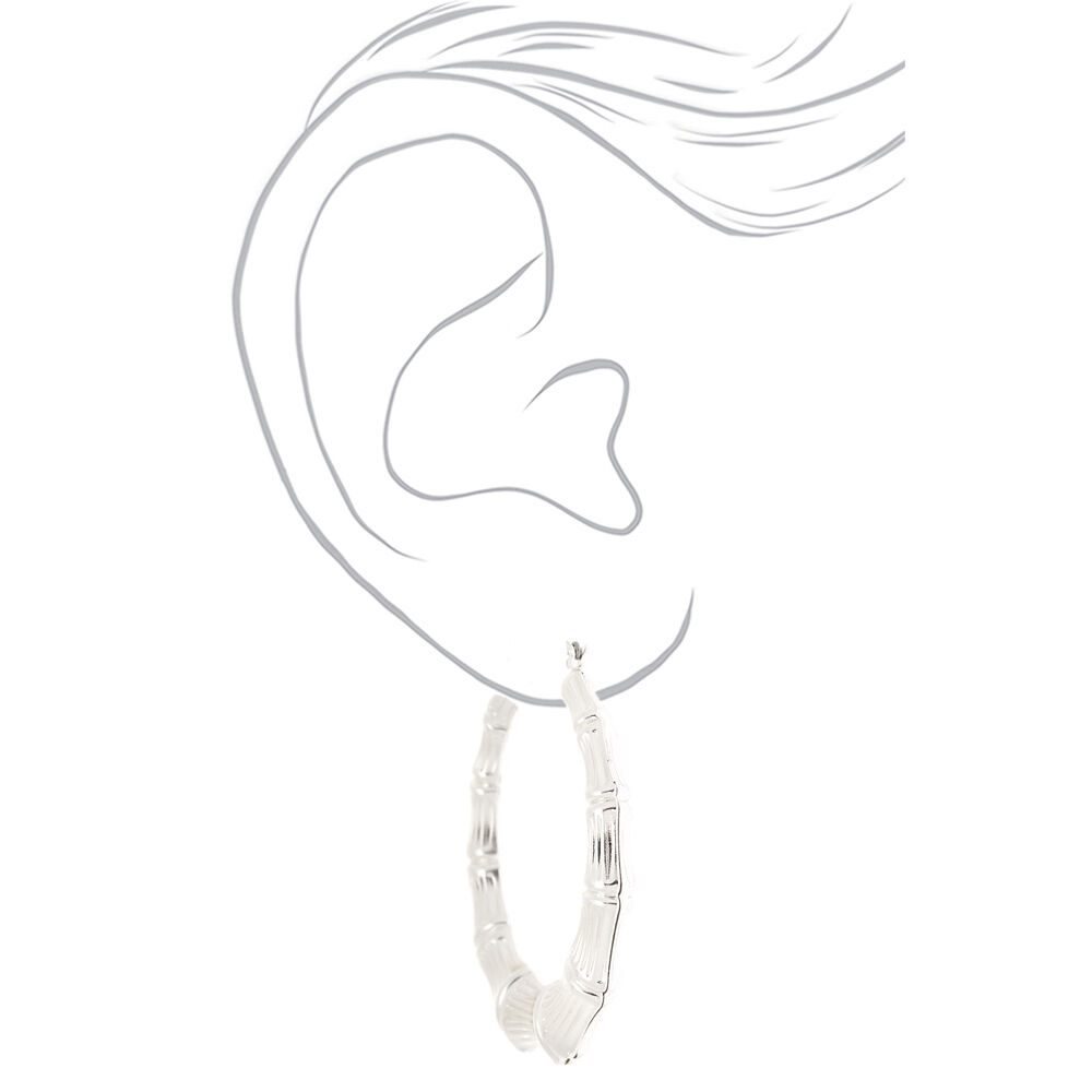 Silver 60MM Bamboo Hoop Earrings,