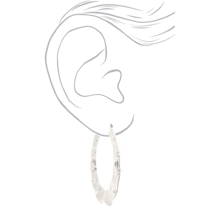 Silver 60MM Bamboo Hoop Earrings,