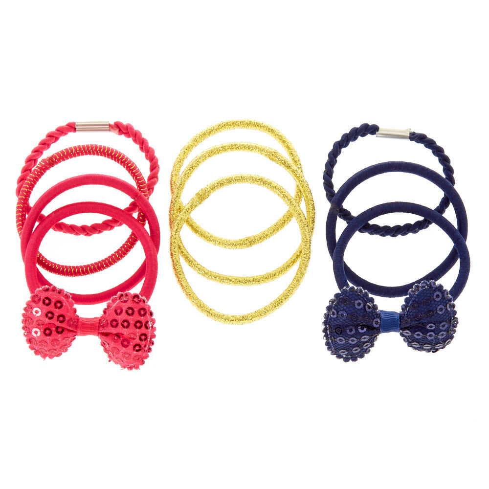 Lot de 10 élastiques à mèches roses, dorés et bleus pour enfants,