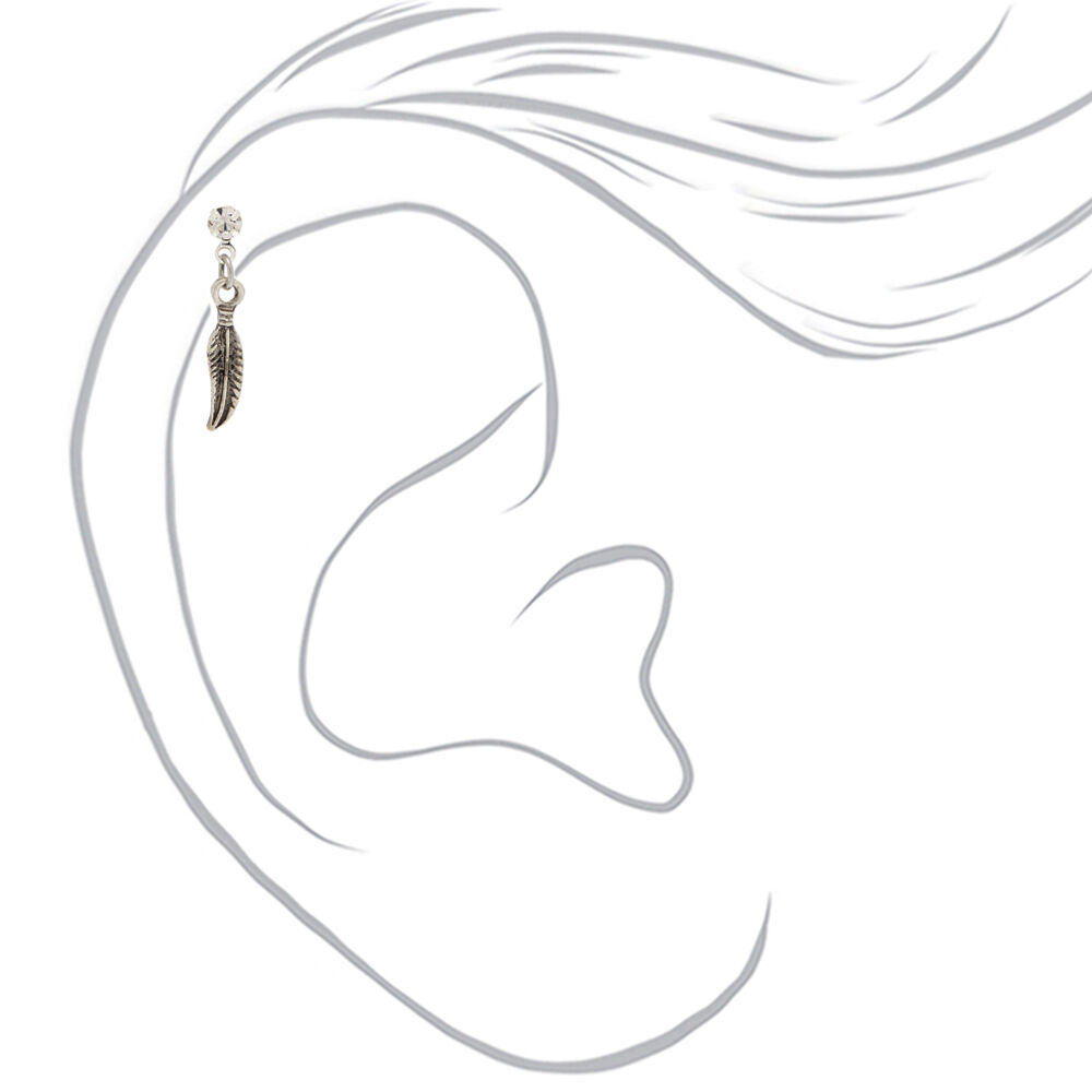 Silver 14G Feather Charm Cartilage Earring,