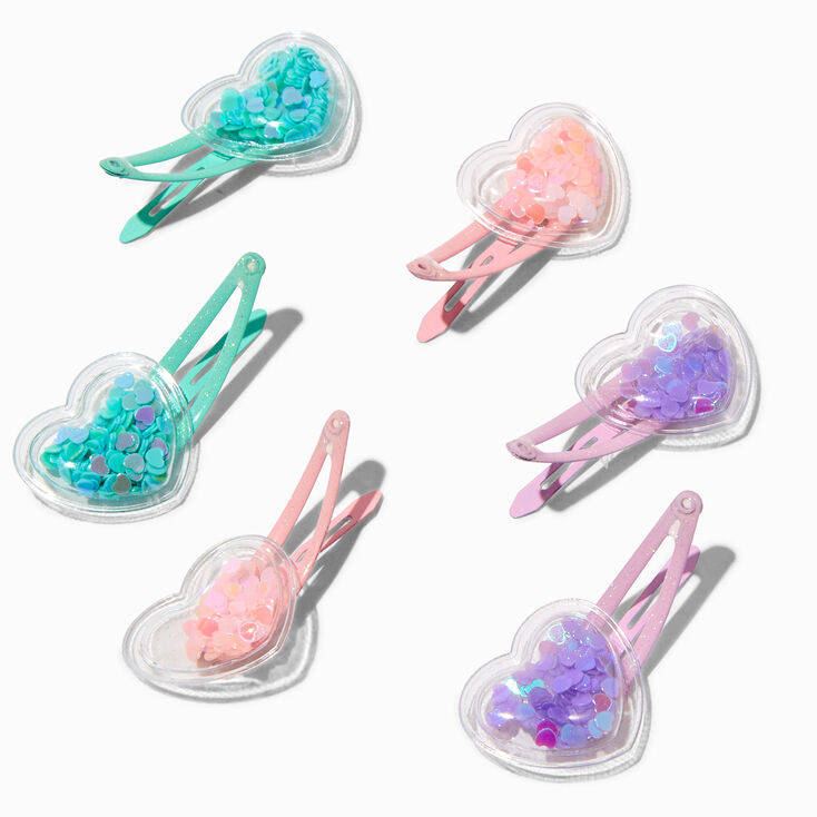 Claire&#39;s Club Pastel Heart Shaker Snap Hair Clips - 6 Pack,