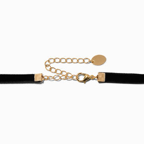 Gold-tone Pearl Cross Black Velvet Choker Necklace,