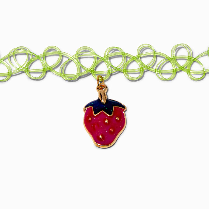 Strawberry Mood Pendant Tattoo Choker Necklace,