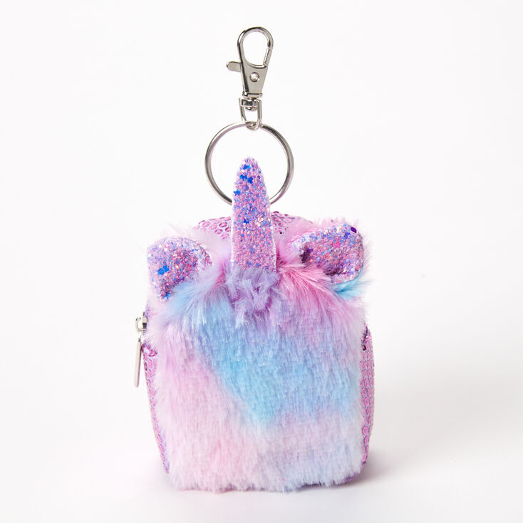 Claire's Porte-clés mini sac à dos licorne dégradé en fausse fourrure