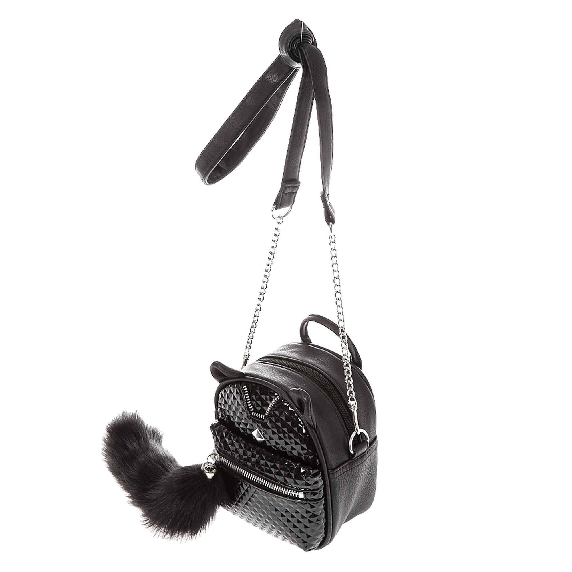 Black Faux Leather Mini Backpack Crossbody Bag | Claire&#39;s US