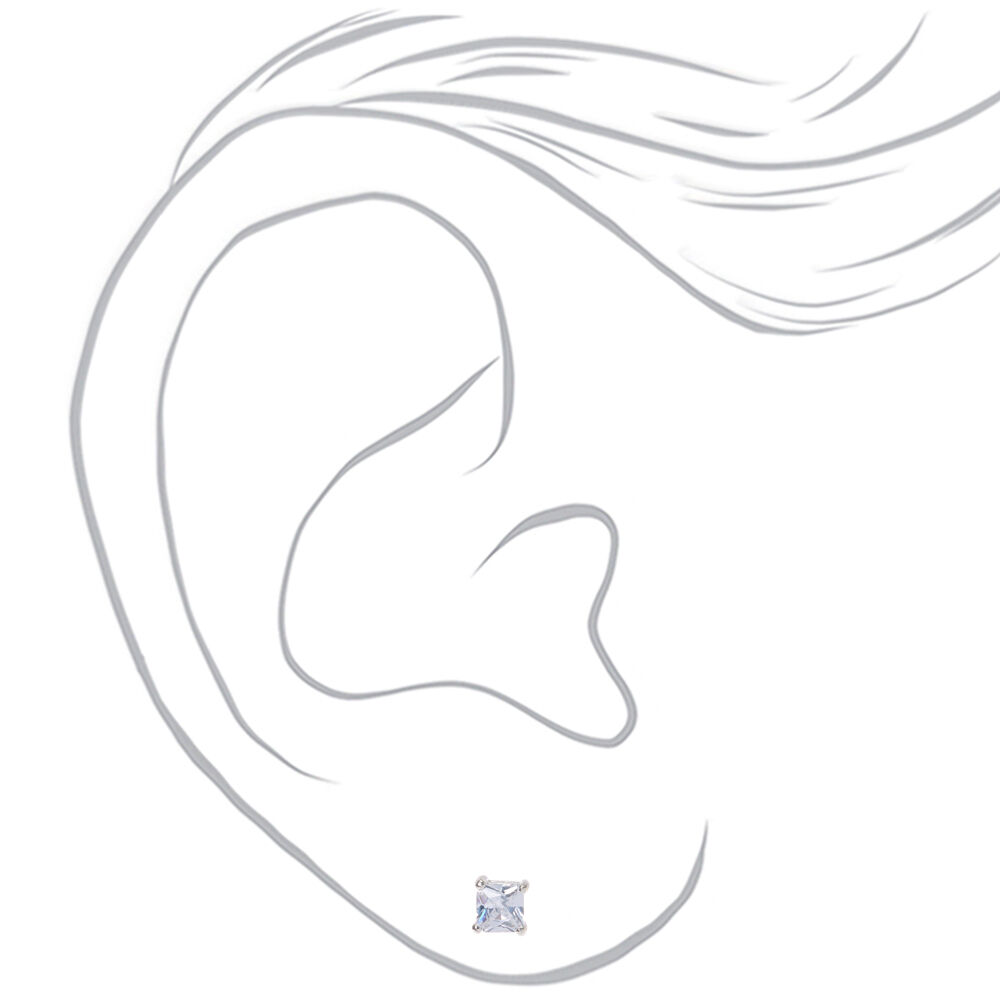 Silver-tone Cubic Zirconia 4mm Square Stud Earrings,