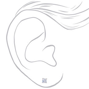 Silver-tone Cubic Zirconia 4mm Square Stud Earrings,
