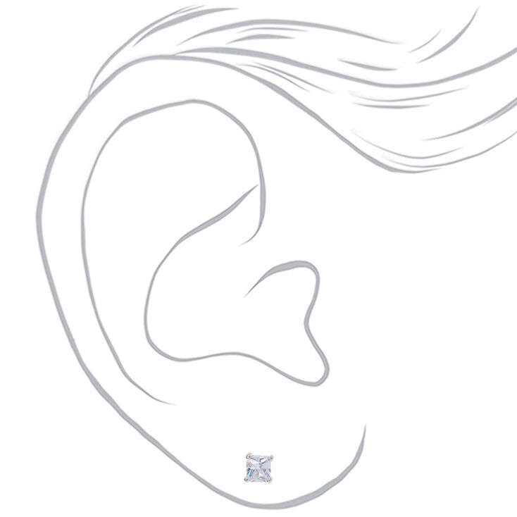 Silver-tone Cubic Zirconia 4mm Square Stud Earrings,