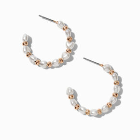 Gold-tone &amp; Pearl Hoop Earrings,