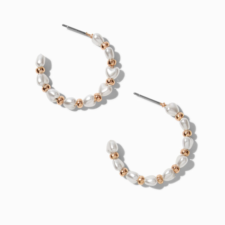 Gold-tone &amp; Pearl Hoop Earrings,