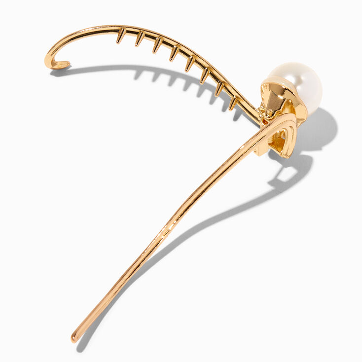 Gold Metal Pearl Banana Hair Claw,