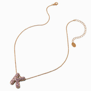 Gold-tone Pav&eacute; Bubble Initial Pendant Necklace - K,