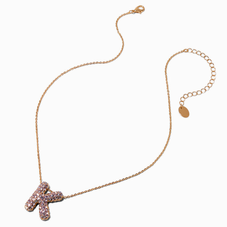 Gold-tone Pav&eacute; Bubble Initial Pendant Necklace - K,