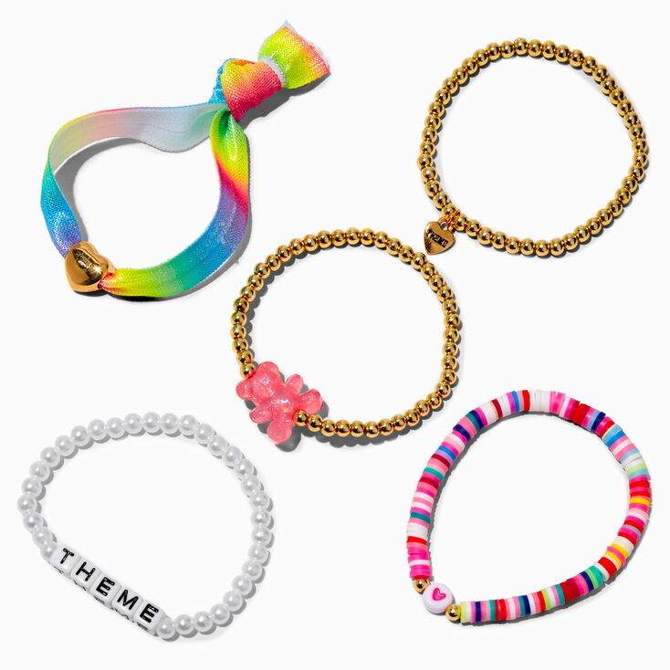 T H E M E x Claire&#39;s Rainbow Glow in the Dark Bracelet Set - 5 Pack,