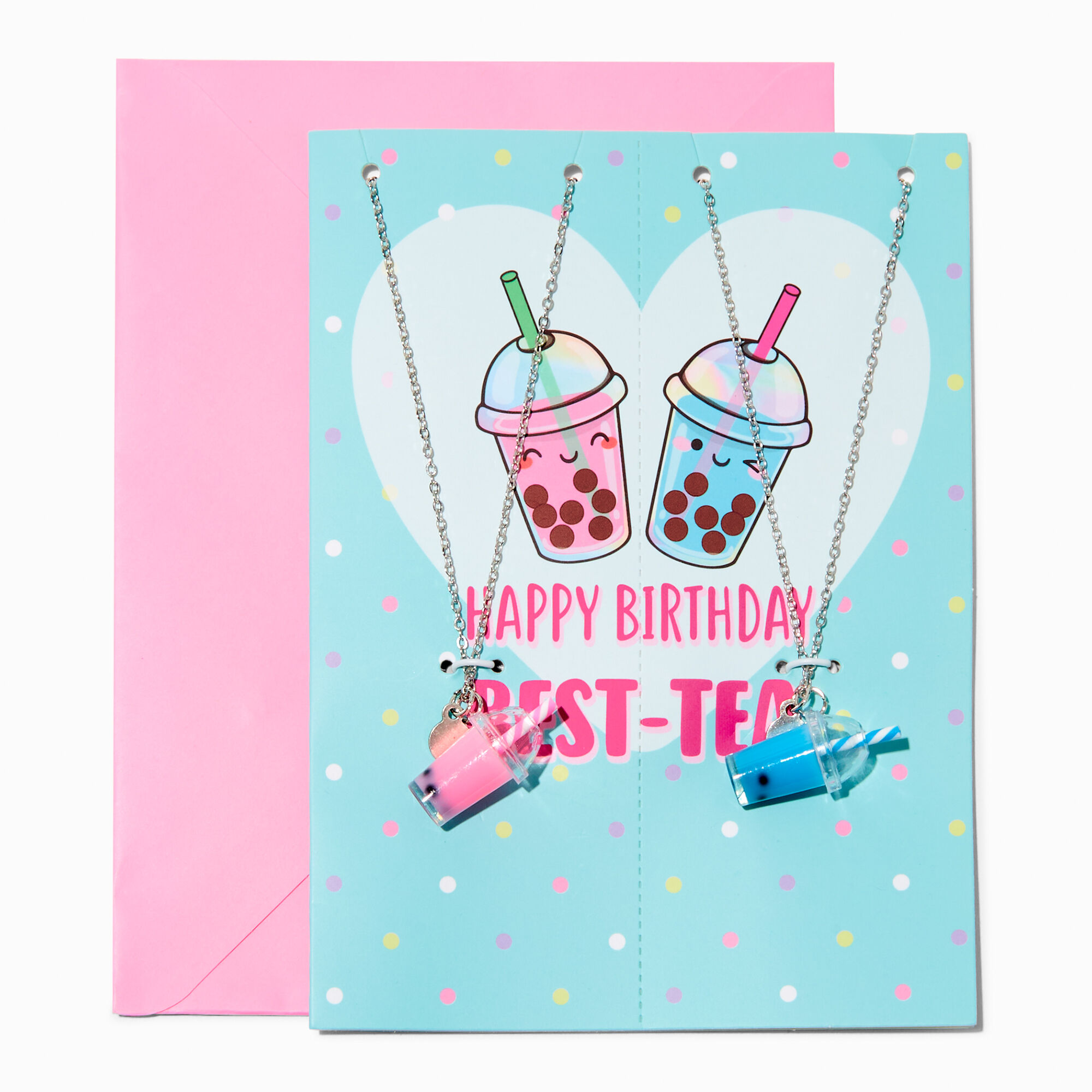 View Claires Birthday Card Best Friends Bubble Tea Pendant Necklace Set 3 Pack Pink information