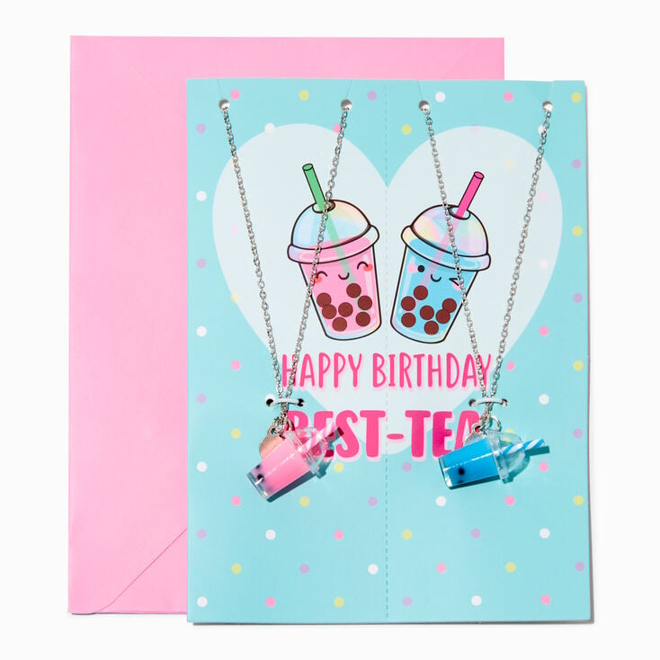 Birthday Card &amp; Best Friends Bubble Tea Pendant Necklace Set - 3 Pack,