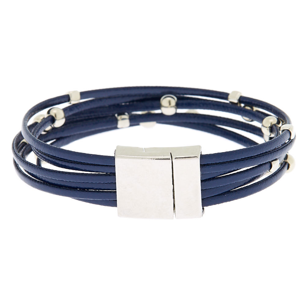 Stacked Cord Wrap Bracelet - Navy Blue,