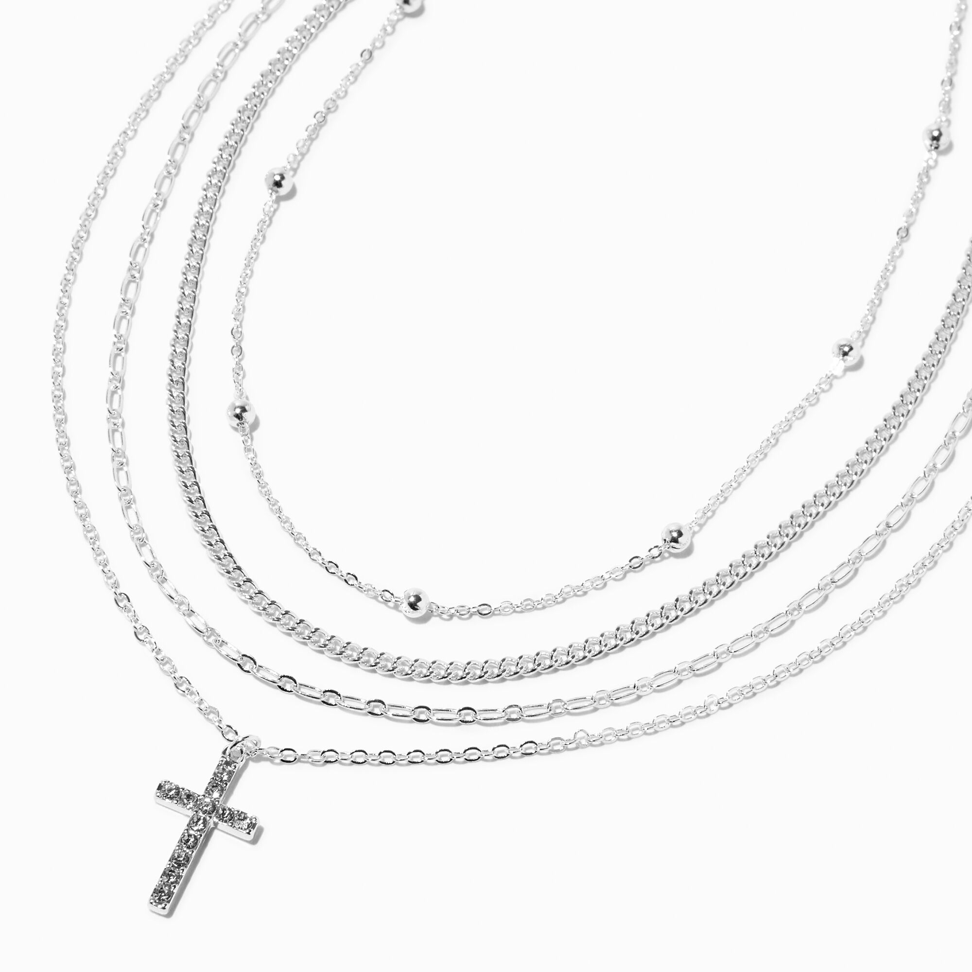 View Claires Tone Cross Crystal Multi Strand Necklace Silver information
