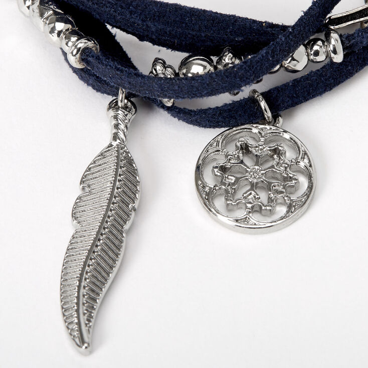 Feather Charm Wrap Bracelet - Navy,