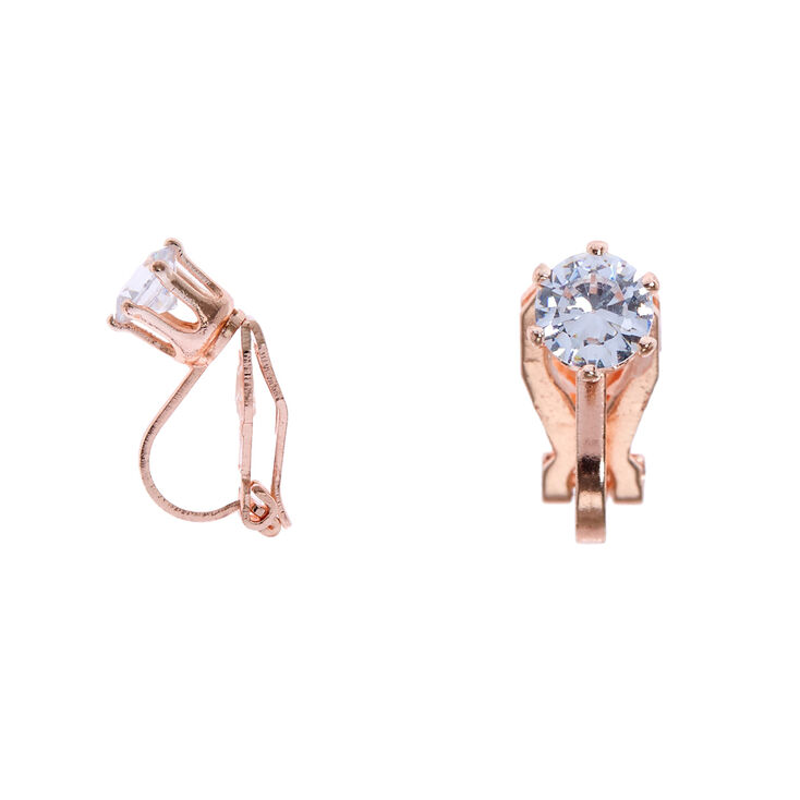 Claire's Clous d’oreille à clip ronds 5 mm en zircon cubique d’imitation couleur doré rose