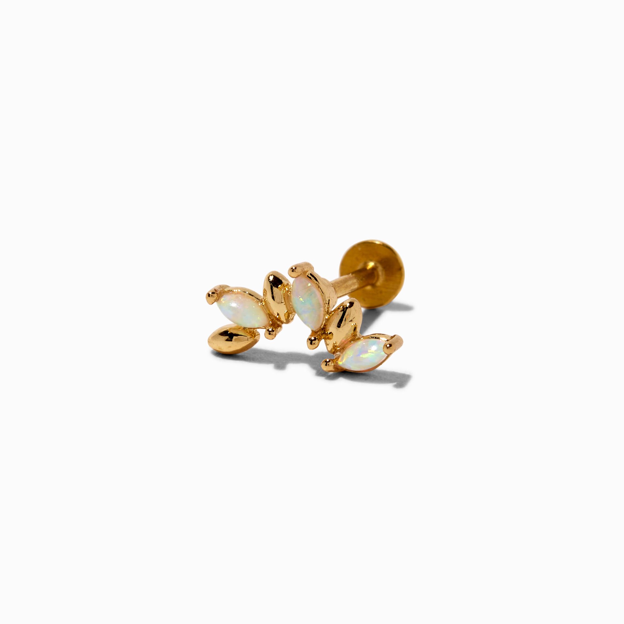 Gold-tone Stainless Steel Opal Crown 18G Threadless Flat Back Cartilage Earring,