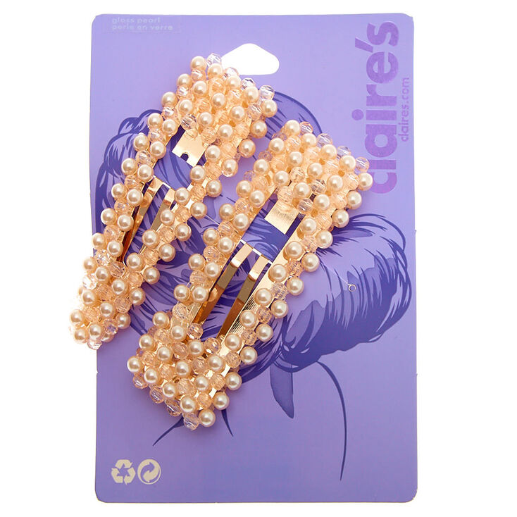 Claire's Barrettes clic clac variées avec perles d'imitation couleur doré rose - Lot de 2