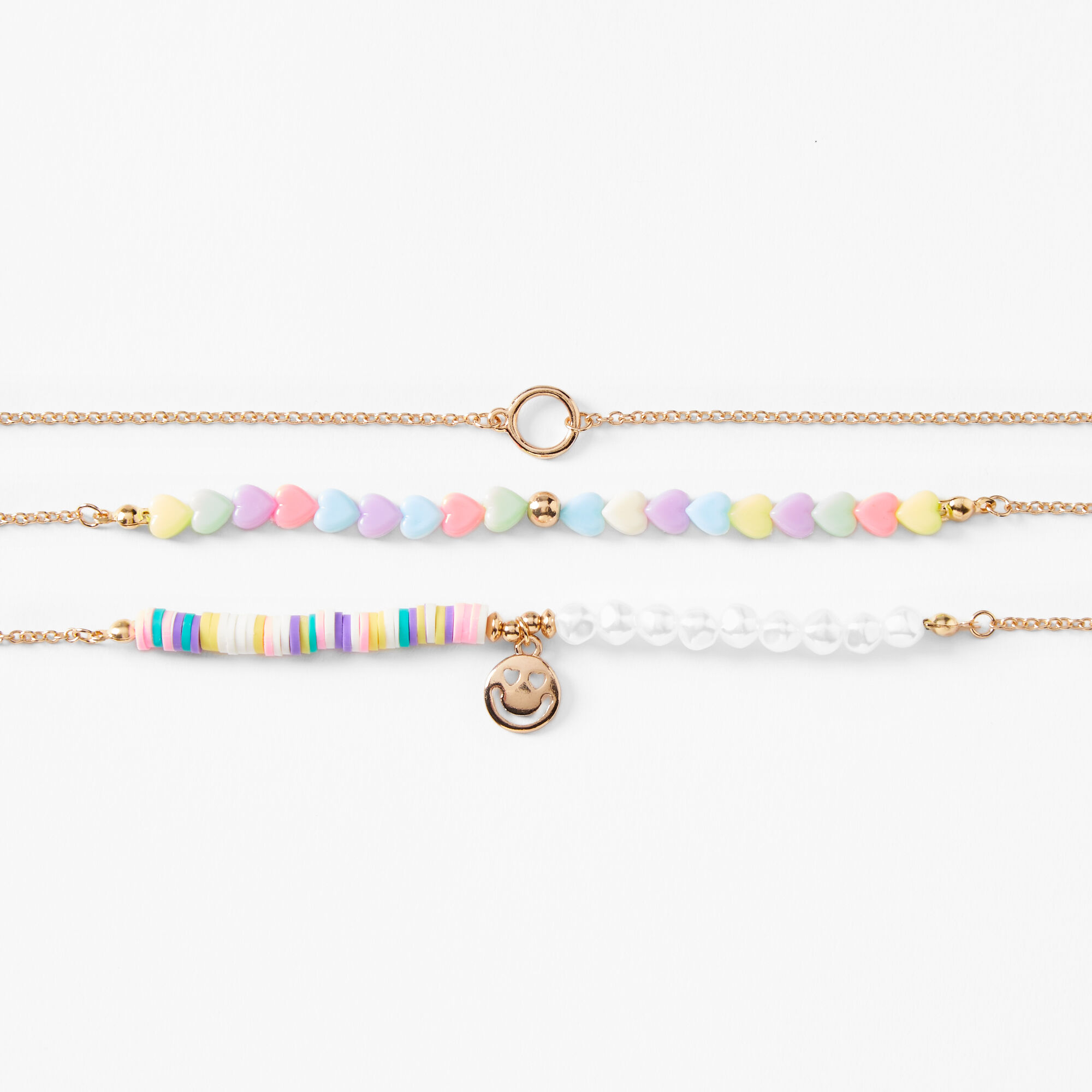 Gold Mixed Happy Face Multi-Strand Choker Necklace,