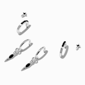 Silver-tone Black Spike Earring Stackables Set - 3 Pack,