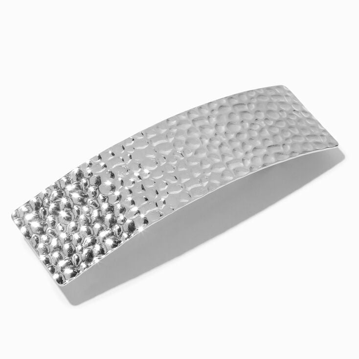 Silver Hammered Rectangle Bar Hair Barrette Clip,