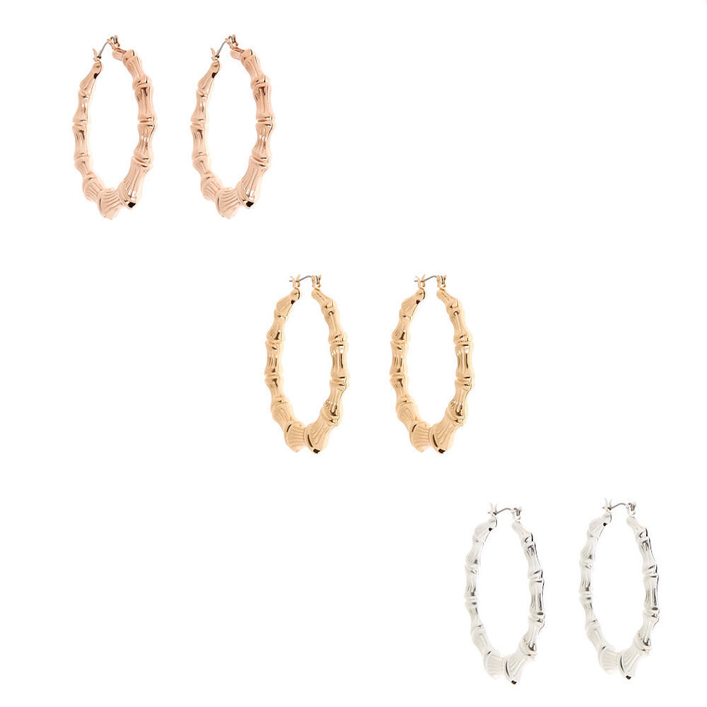 Lot de 3 créoles bambou en métaux mixtes,